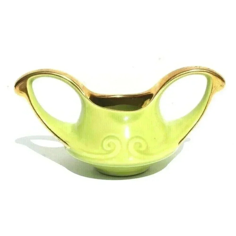 Vintage MCM Pearl China Co Green Sugar Bowl Dish 22KT Gold Trim (Tea Time)